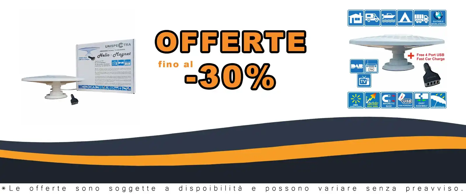 Antenna TV Helio 33dB amplificata HD omidirezionale