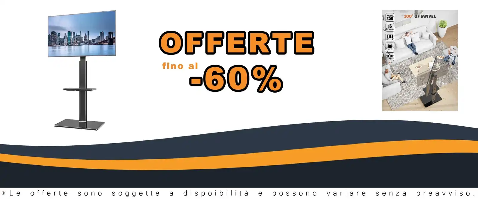 Stante di H16 livelli regolabili TV piedistallo mobile LCD LED fino 43 pollici 100º swivel 2 scaffali